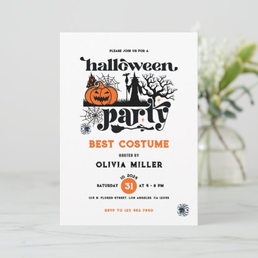 コスメ最高のットレトロハローウィンパーティ招待状 招待状 (スタンド正面)
