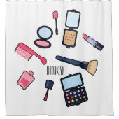 コスメ/メイクアップ漫画イラストレーション シャワーカーテン (正面)