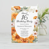 コスモスとマリーゴールドのフラワー スイート16 誕生日パーティー 招待状 (スタンド正面)