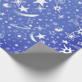 コスモスのライトブルーの星と彗星 ラッピングペーパー (角)