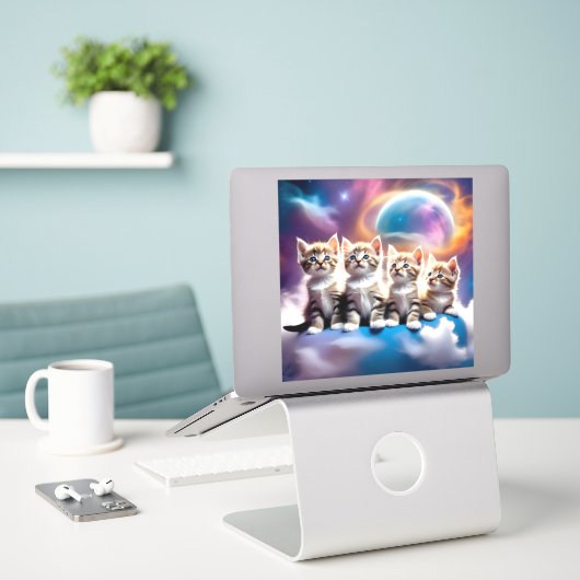 コスモスの子猫 シール (デスク上のノートパソコン)