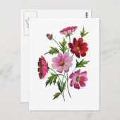 コスモスの美しい花をシボ刺繍で ポストカード (正面/裏面)