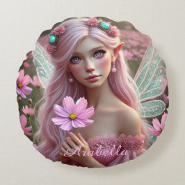 コスモスの美しい10月の妖精 ラウンドクッション