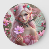 コスモスの美しい10月の妖精 ラージ壁時計 (正面)