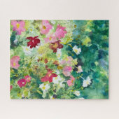 コスモスの花々が咲く自然の夏の庭 ジグソーパズル (横)