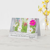 コスモスの花のフェンスのバイブルの詩のカード カード (黄色い花)