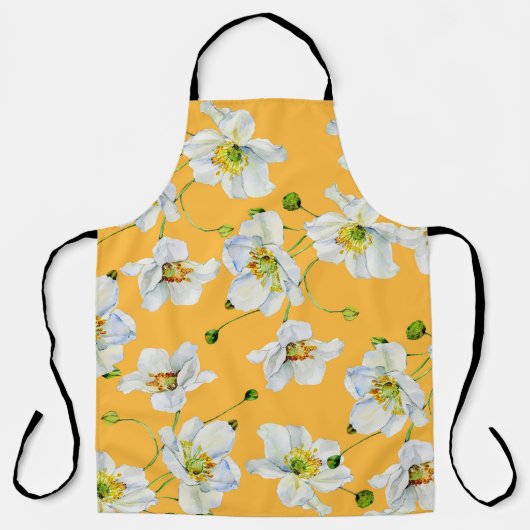 コスモスの花の水彩イラストレーション エプロン (正面)