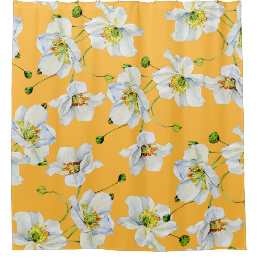 コスモスの花の水彩イラストレーション シャワーカーテン (正面)