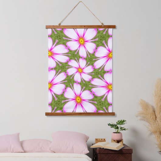 コスモスの花パターン 吊り下げ型タペストリー (寝室)