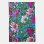 コスモスは青で混ぜ合う キッチンタオル (縦)