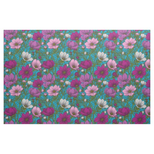 コスモスは青で混ぜ合う ファブリック (ファットクウォーター)