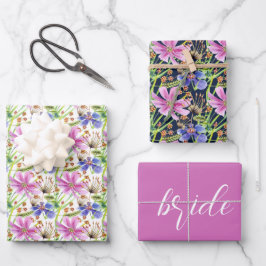 コスモスピンクとブルーのブライダル結婚ズ ラッピングペーパーシート