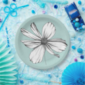 コスモスフラワーオンティール（緑がかった色）紙プレート ペーパープレート (パーティー)