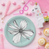 コスモスフラワーオンティール（緑がかった色）紙プレート ペーパープレート (パーティー)