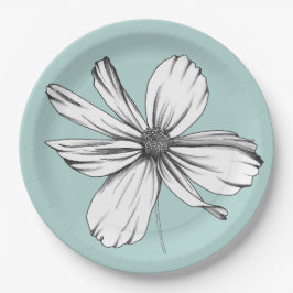 コスモスフラワーオンティール（緑がかった色）紙プレート ペーパープレート