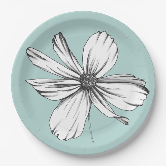 コスモスフラワーオンティール（緑がかった色）紙プレート ペーパープレート (正面)