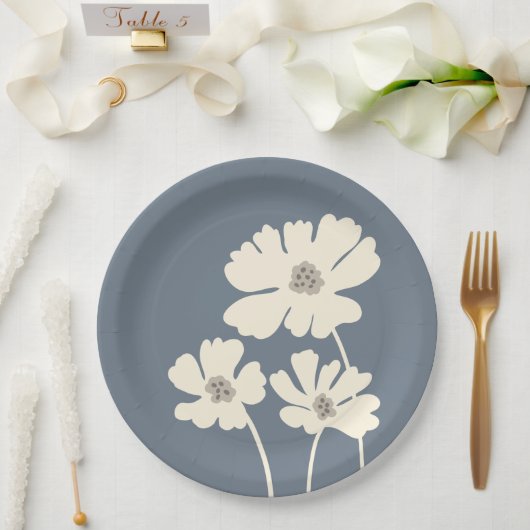 コスモスフラワーシルエットモダンフローラウォール ペーパープレート (ウェディング)