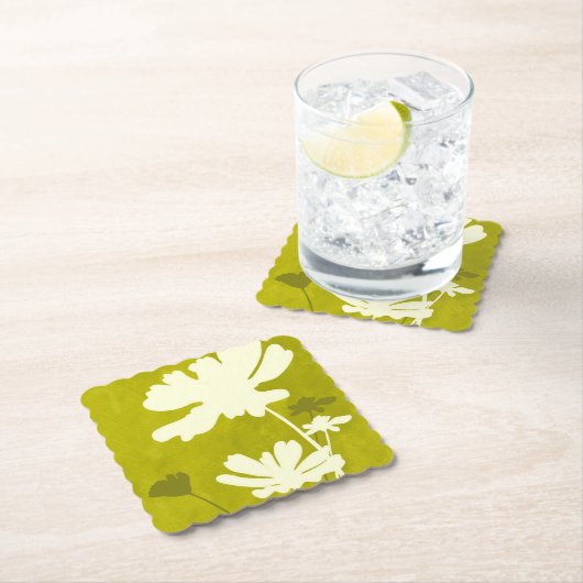 コスモスフローラシルエットライムグリーンサマーホーム ペーパーコースター (インサイチュ)