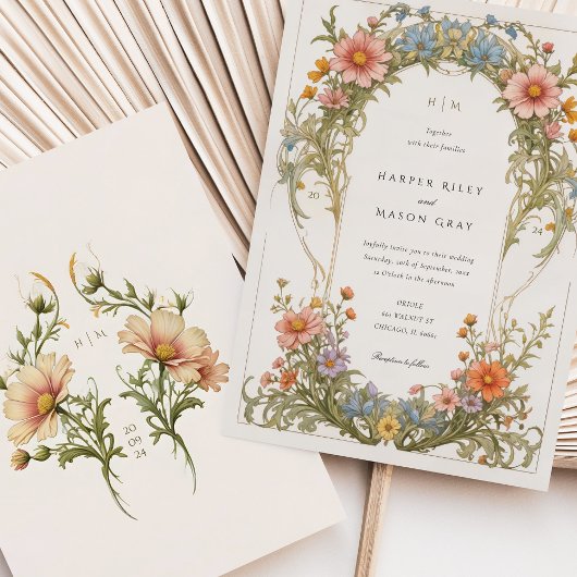 コスモスワイルドフラワー結婚ズアールヌーボー 招待状