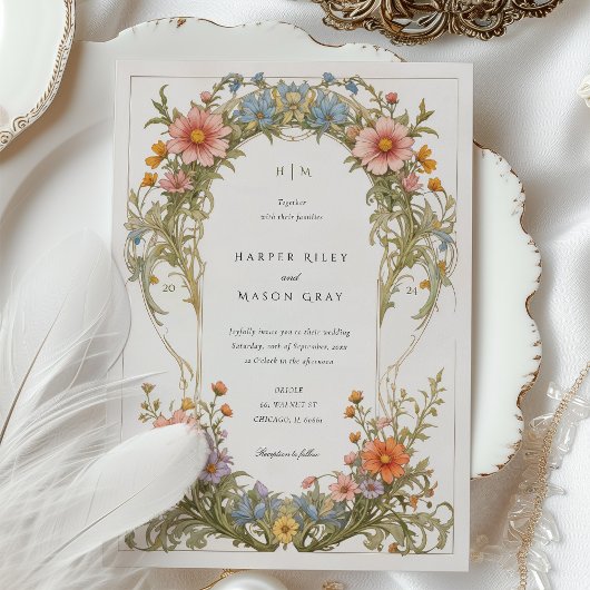 コスモスワイルドフラワー結婚ズアールヌーボー 招待状