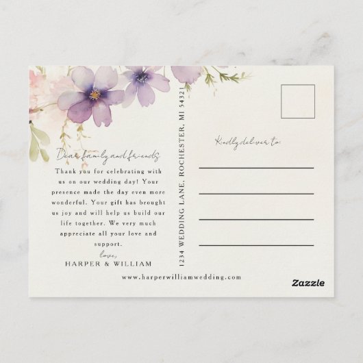 コスモス感謝していの花写真の結婚はがき ポストカード (裏面)