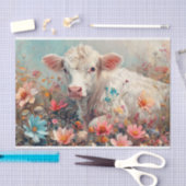 コスモス畑の愛らしいハイランド牛のデコパージュ 薄葉紙 (クラフト)