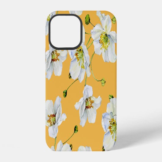コスモス、水彩画、シームレス、花柄 iPhoneケース (裏面)