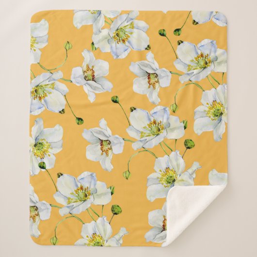 コスモス、水彩、シームレス、フローラルパターン。 シェルパブランケット (正面)