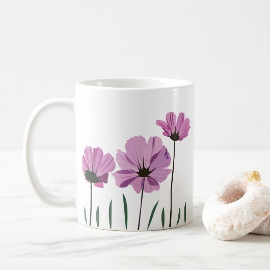 コスモス 紫色の花 桃色の花 コーヒーマグカップ (ドーナツ)