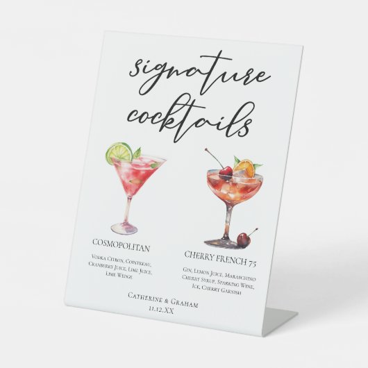 コスモポリタンさくらんぼフランスの75カクテルメニュー 台座サイン (正面)