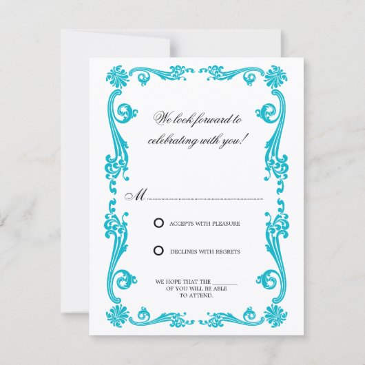 コスモポリタンな花と渦巻きのRSVP 招待状 (裏面)