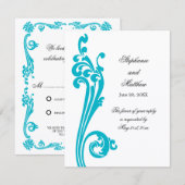 コスモポリタンな花と渦巻きのRSVP 招待状 (正面/裏面)