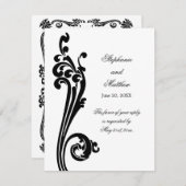 コスモポリタンな花飾りとスワール RSVP 招待状 (正面/裏面)