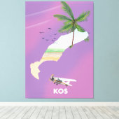 コス・ギリシャ図解入りの、写真付きのの地図。 キャンバスプリント (インサイチュ (ウッドフロア))