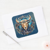 コズミエレガントス〔占星術の〕十二宮図サインブルブラック金ゴールドタウロス スクエアシール (封筒)