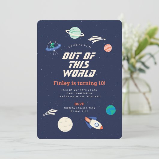 コズミックお祝いバースデーパーティー5x7招待状 招待状 (スタンド正面)