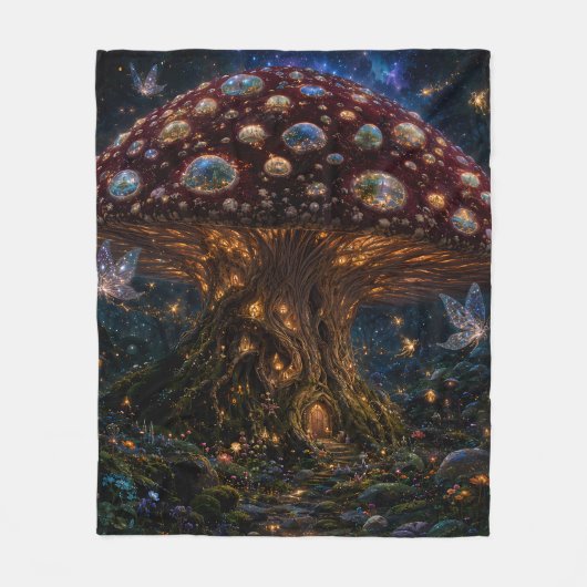 コズミックきのこ王国 - 生物発光 フリースブランケット (正面)