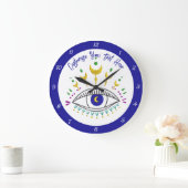 コズミックアイメタフィシックボホデザイン パーソナライズされた ラージ壁時計 (ホーム)