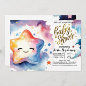 コズミックアドベンチャーが赤ちゃんシャワーを待つ 招待状 (正面/裏面)