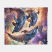 コズミックイルカとクラゲの宇宙 フリースブランケット (正面(横))