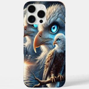 コズミックイーグルが幻想的な青い月を眺める iPhone 16 PRO MAXケース