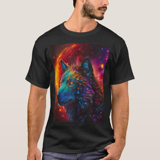 コズミックウルフ銀河系スピリット動物ファンタジー宇宙 Tシャツ (正面)