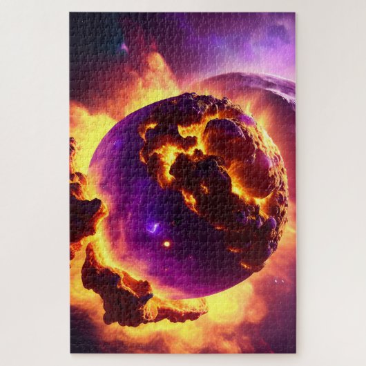 コズミックエクスプロードファイアーオレンジと紫の星雲 ジグソーパズル (縦)