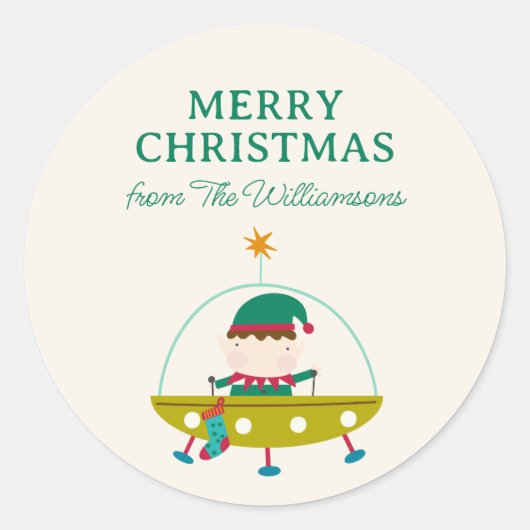 コズミックエルフの宇宙クリスマスホリデーギフトパーソナライズド ラウンドシール (正面)
