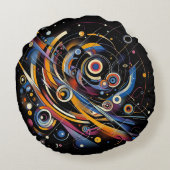 コズミックオービットジオメトリ – 抽象芸術円とラインアート ラウンドクッション (裏面)