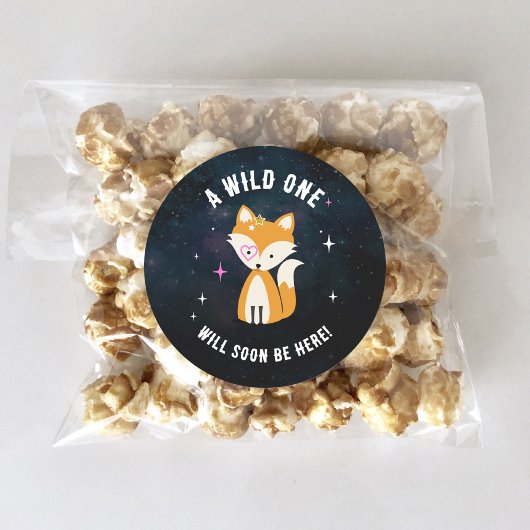 コズミックキツネワイルドワンピンクガールベビーシャワー ラウンドシール