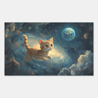 コズミックキャットアドベンチャー - 魅惑的な宇宙の絵画 長方形シール