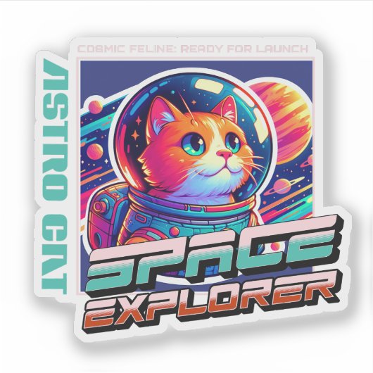 コズミックキャット宇宙飛行士ステッカー シール (正面)