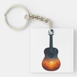 コズミックギターサンセット – シュールレアル・ランドスケープ・ミュージック・アート キーホルダー