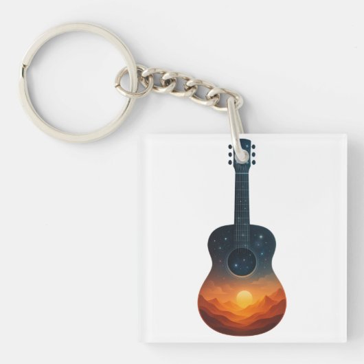 コズミックギターサンセット – シュールレアル・ランドスケープ・ミュージック・アート キーホルダー (正面)